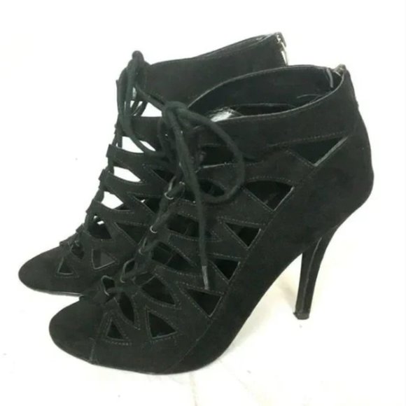 CL Gladiator Heels Suede Ankle Bootie ZLady Cutout Lace-Up Size 7 - Picture 3 of 16